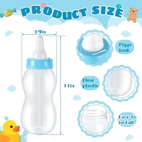 Tessco for you 2 Pcs Large Baby Milk Bottle Fillable Baby Shower 11 x 4 Inch Piggy Bank Plastic Container for Game and Gender Reveal Celebrations Party Favor Gift Decor (White) in Kuwait