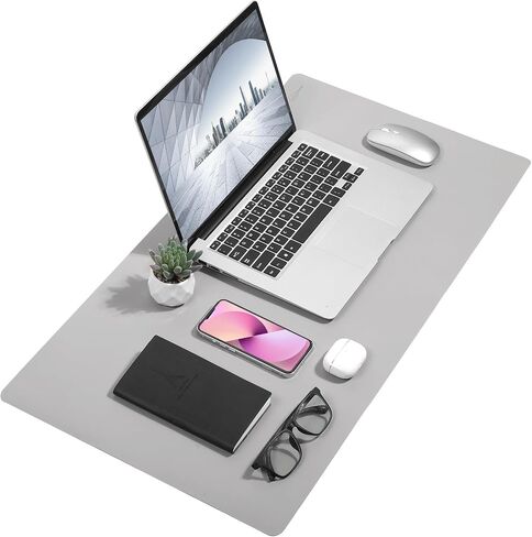 Leather Desk Mat Mouse Pad Large Non-Slip Surface Office Home Desk Accessories Supplies Decor for Keyboard Computer Laptop Writing Table Protector (Light Gray) in Saudi Arabia