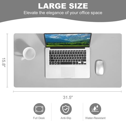 Leather Desk Mat Mouse Pad Large Non-Slip Surface Office Home Desk Accessories Supplies Decor for Keyboard Computer Laptop Writing Table Protector (Light Gray) in Saudi Arabia