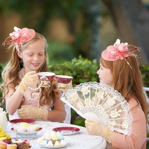 Sintege 4 PCS Girls Tea Party Set Girls Tea Party Associory قفازات القبعات قلادة مراوح للطفل in Saudi Arabia