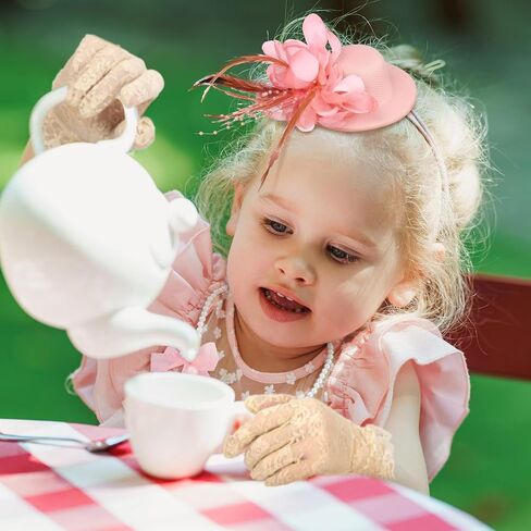 Sintege 4 PCS Girls Tea Party Set Girls Tea Party Associory قفازات القبعات قلادة مراوح للطفل in Saudi Arabia