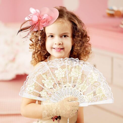 Sintege 4 PCS Girls Tea Party Set Girls Tea Party Associory قفازات القبعات قلادة مراوح للطفل in Saudi Arabia