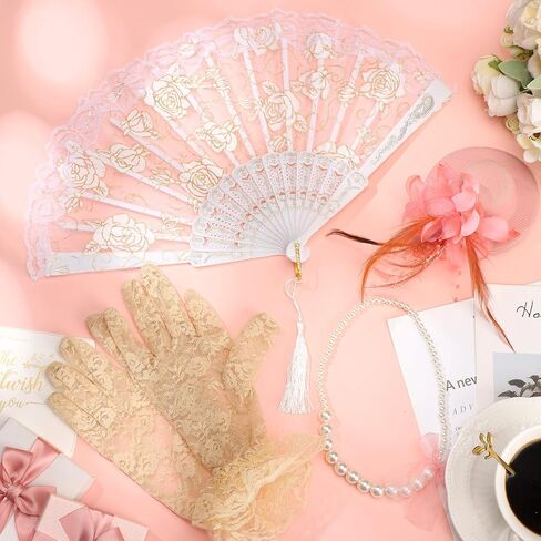 Sintege 4 PCS Girls Tea Party Set Girls Tea Party Associory قفازات القبعات قلادة مراوح للطفل in Saudi Arabia