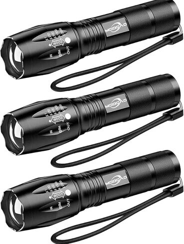 MODOAO 3pack مشاعل فائقة السطوع مصباح يدوي LED عالي السطوع مع شعاع قابل للتكبير - مشاعل صغيرة للتخييم والمشي لمسافات طويلة ومشي الكلاب - مشاعل طوارئ قوية مع 5 أوضاع للاستخدام في الهواء الطلق in Kuwait