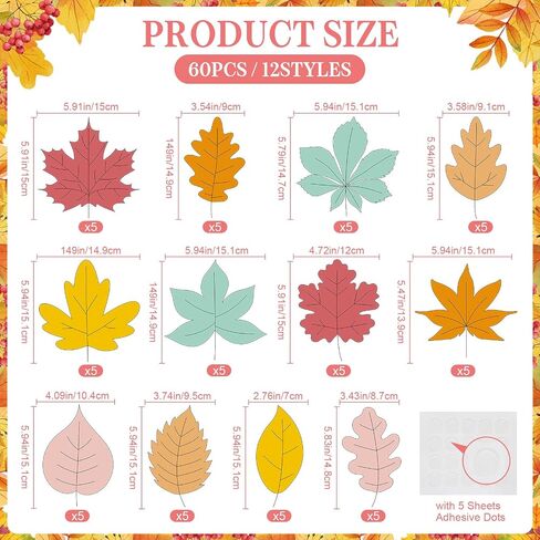 Pajean 60 PCS Boho Fall Decorations for Classroom Autumn Leaves Cetouts Boho Maple Leaf Bulletin Decord Decord Decoration Decoration for Classhor Office Fall Attriciving Party Decor in Kuwait