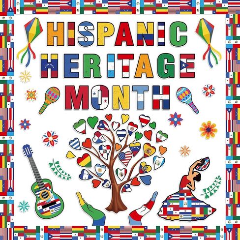 Hispanic Heritage Month Bulletin Board Decorations Set, 96pcs Latin American Spanish Flags Cutouts for Classroom, National Heritage Chalkboard Decor for School Wall Supplies in Saudi Arabia