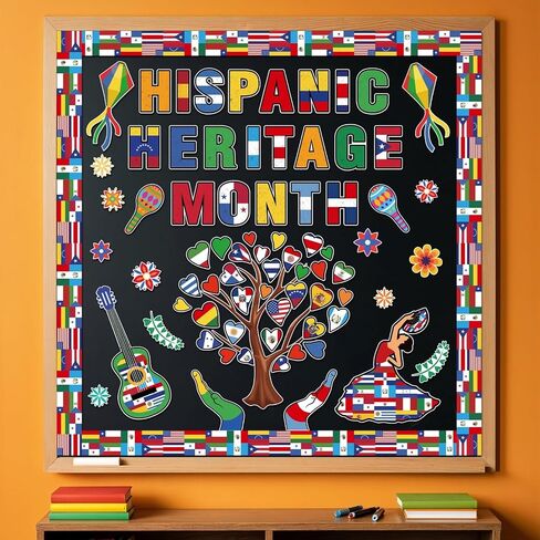 Hispanic Heritage Month Bulletin Board Decorations Set, 96pcs Latin American Spanish Flags Cutouts for Classroom, National Heritage Chalkboard Decor for School Wall Supplies in Saudi Arabia