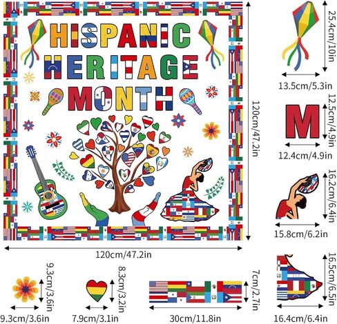 Hispanic Heritage Month Bulletin Board Decorations Set, 96pcs Latin American Spanish Flags Cutouts for Classroom, National Heritage Chalkboard Decor for School Wall Supplies in Saudi Arabia