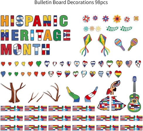 Hispanic Heritage Month Bulletin Board Decorations Set, 96pcs Latin American Spanish Flags Cutouts for Classroom, National Heritage Chalkboard Decor for School Wall Supplies in Saudi Arabia