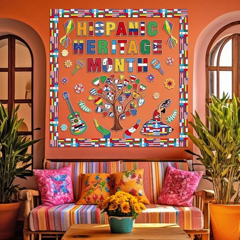 Hispanic Heritage Month Bulletin Board Decorations Set, 96pcs Latin American Spanish Flags Cutouts for Classroom, National Heritage Chalkboard Decor for School Wall Supplies in Saudi Arabia