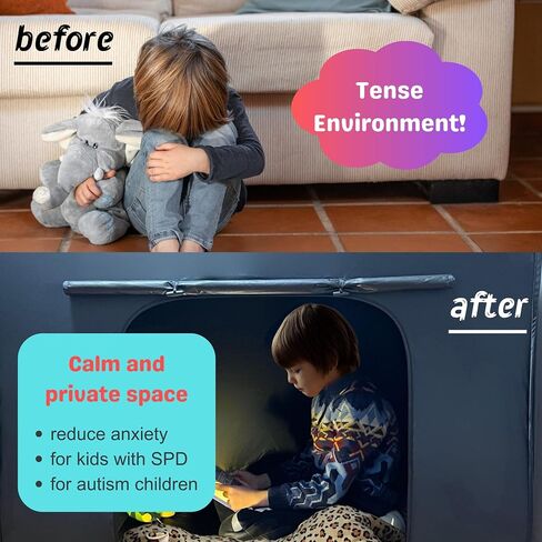 Sensory Tent for Kids with Autism - CPC Certification Sensory Calm Corner Helps ADHD, SPD Children Relax, Reduce Anxiety - Portable Pop-up Blackout Hideout Play Tent Toys Add Windows in Saudi Arabia