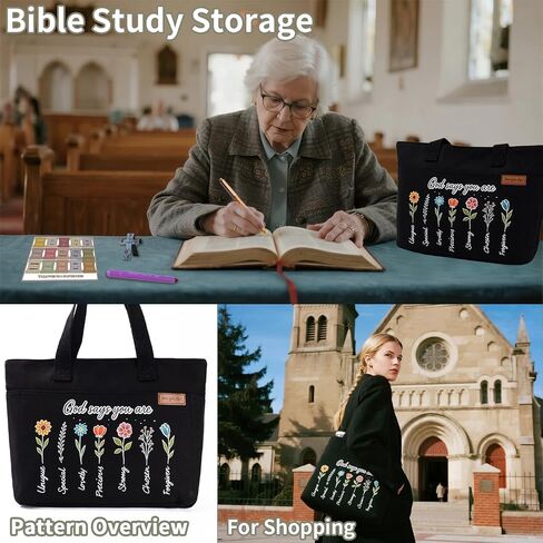 25 PCS Bible Study Supplies Kit, Large Capacity Canvas Tote Bag for Women Organizer, Bible Highlighters and Quick Dry Pens No Bleed Through, Notebook Bible Tabs Cross Bookmark Journaling Accessories in Saudi Arabia