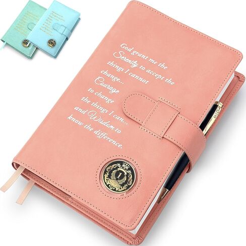 Galileo® Double AA Big Book Cover & 12 Step و 12 Traditions | بو الجلود | حامل العملة | أغطية كتاب AA لـ Hardcover | هدية AA | مدمني الكحول مجهول (صلاة الصفاء/خوخ الباستيل) in Kuwait