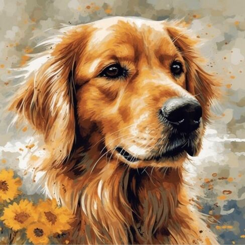 Sunflower Golden Retriever 11ct Cross Cross Stitch Kits Color Printed Cross Stitch Supplies Needlework Printed Attibery Kits DIY Kits Needlepoint Starter Kits 50x50cm (H212) in Saudi Arabia