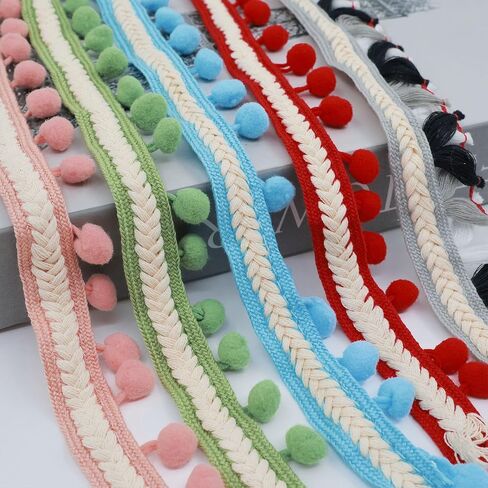 QLCBELOVE Vintage Fringe Trim Tassel, 5 Yards Boho Long Tassel Trim Sewing Pom Pom Ribbon for Curtain, Lamp Shade, Clothes, Crafts, Accessories, Home Decor (Vanilla Green-Pom) in Kuwait