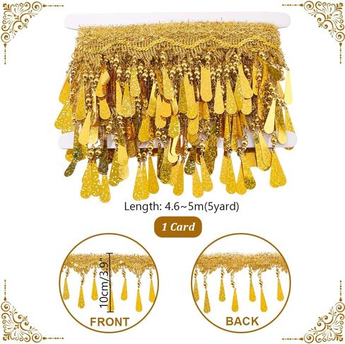 PH PandaHall 4.6~5 Yards Golden Fringe Trim, 4 inch Filigree Lace Ribbon with Teardrop Bead Tassel Sewing Edging Trim Fabric Decorative Trim for Curtain Lampshade Costume Craft Home Decor in Saudi Arabia