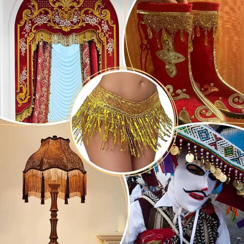 PH PandaHall 4.6~5 Yards Golden Fringe Trim, 4 inch Filigree Lace Ribbon with Teardrop Bead Tassel Sewing Edging Trim Fabric Decorative Trim for Curtain Lampshade Costume Craft Home Decor in Saudi Arabia
