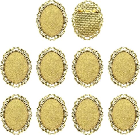 MECCANIXITY 10 Pcs Cabochon Brooch, 40x30mm Alloy Findings Trays Oval Pins, Vintage Setting Brooch Pins for DIY Jewelry Making Pendants Photo Craft, Vintage Style, Silver in Saudi Arabia