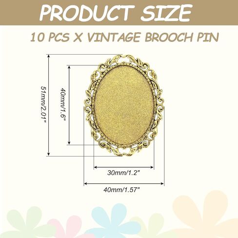 MECCANIXITY 10 Pcs Cabochon Brooch, 40x30mm Alloy Findings Trays Oval Pins, Vintage Setting Brooch Pins for DIY Jewelry Making Pendants Photo Craft, Vintage Style, Silver in Saudi Arabia