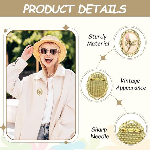 MECCANIXITY 10 Pcs Cabochon Brooch, 40x30mm Alloy Findings Trays Oval Pins, Vintage Setting Brooch Pins for DIY Jewelry Making Pendants Photo Craft, Vintage Style, Silver in Saudi Arabia