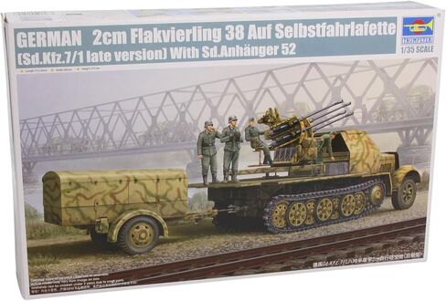 عازف البوق 1/35 الألماني SDKFZ 7/1 الإصدار المتأخر Halftrack مع 2cm Flak 38 Gun and Supply Trailer in Saudi Arabia