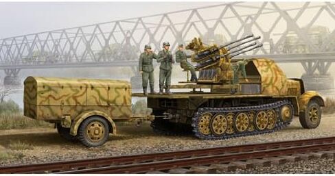 عازف البوق 1/35 الألماني SDKFZ 7/1 الإصدار المتأخر Halftrack مع 2cm Flak 38 Gun and Supply Trailer in Saudi Arabia