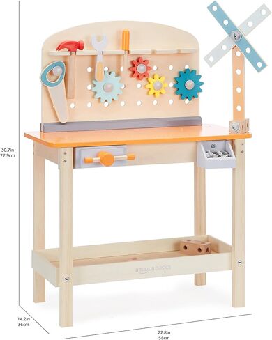 مجموعة أدوات ألعاب الأمازون الأساسيات و Workbench للأطفال الصغار ، مرحلة ما قبل المدرسة ، الأطفال الذين تتراوح أعمارهم بين 3 سنوات ، 36 سم D x 58 سم و × 77.9 سم ، متعدد الألوان ، متعدد الألوان in Saudi Arabia