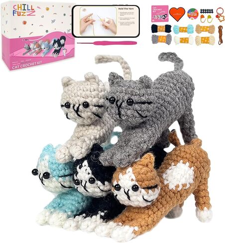 Chillfuzz Animal Crochet Kit Kit Kit Beginner Crochet Kit للبالغين والأطفال مع خطاف الغزل والتعليمات الإبداعية DIY Project Project Aquarium in Kuwait