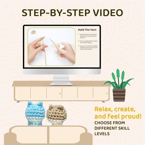 Chillfuzz Animal Crochet Kit Kit Kit Beginner Crochet Kit للبالغين والأطفال مع خطاف الغزل والتعليمات الإبداعية DIY Project Project Aquarium in Kuwait