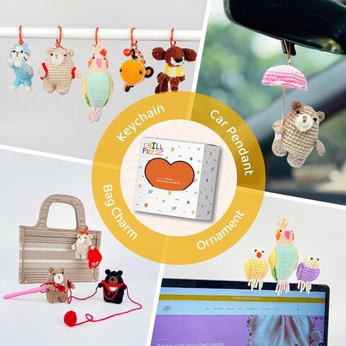 Chillfuzz Animal Crochet Kit Kit Kit Beginner Crochet Kit للبالغين والأطفال مع خطاف الغزل والتعليمات الإبداعية DIY Project Project Aquarium in Kuwait
