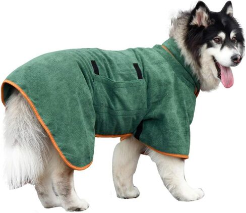 Dog Drying Coat Bathrobe Towel, Microfibre Material Fast Drying Super Absorbent Dog Bath Robe, Pet Quick Drying Moisture Absorbing with Adjustable Collar and Waist in Kuwait