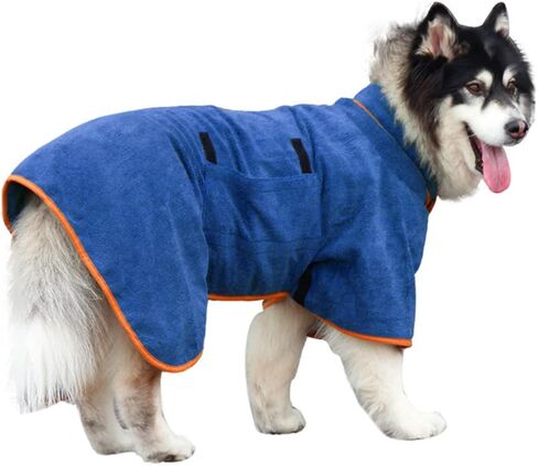 Dog Drying Coat Bathrobe Towel, Microfibre Material Fast Drying Super Absorbent Dog Bath Robe, Pet Quick Drying Moisture Absorbing with Adjustable Collar and Waist in Kuwait