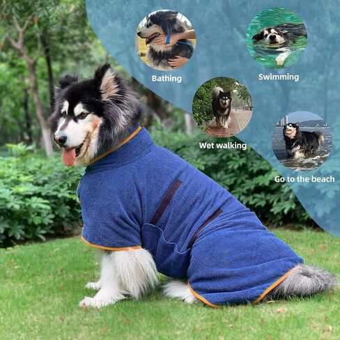 Dog Drying Coat Bathrobe Towel, Microfibre Material Fast Drying Super Absorbent Dog Bath Robe, Pet Quick Drying Moisture Absorbing with Adjustable Collar and Waist in Kuwait