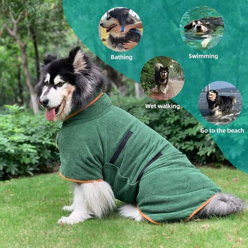 Dog Drying Coat Bathrobe Towel, Microfibre Material Fast Drying Super Absorbent Dog Bath Robe, Pet Quick Drying Moisture Absorbing with Adjustable Collar and Waist in Kuwait