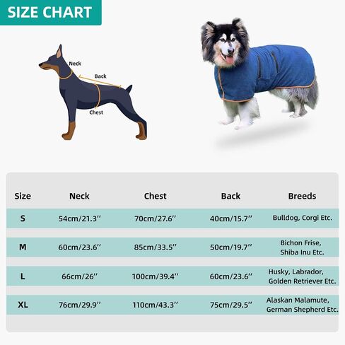 Dog Drying Coat Bathrobe Towel, Microfibre Material Fast Drying Super Absorbent Dog Bath Robe, Pet Quick Drying Moisture Absorbing with Adjustable Collar and Waist in Kuwait