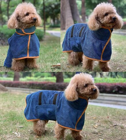 Dog Drying Coat Bathrobe Towel, Microfibre Material Fast Drying Super Absorbent Dog Bath Robe, Pet Quick Drying Moisture Absorbing with Adjustable Collar and Waist in Kuwait