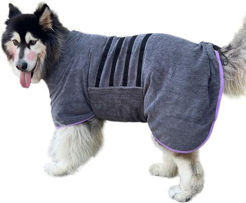 Dog Drying Coat Bathrobe Towel, Microfibre Material Fast Drying Super Absorbent Dog Bath Robe, Pet Quick Drying Moisture Absorbing with Adjustable Collar and Waist in Kuwait