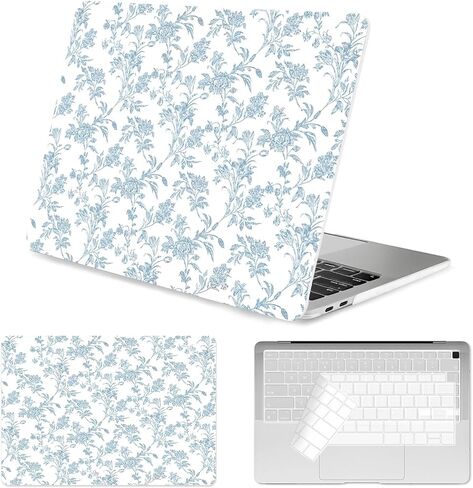 Seorsok متوافق مع MacBook Air 13 بوصة Case 2022 2021 2020-2018 إطلاق A1932 A2179 M1 A2337 معرف اللمس ، علبة قذيفة بلاستيكية بلاستيكية زهرة ملونة مع غطاء لوحة المفاتيح ، الأزهار الوردية in Saudi Arabia