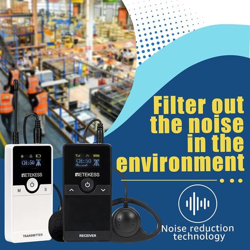 Retekess TT116 Wireless Audio Tour Guide System, Whisper Systems, One Key Mute, Noise Reduction, Wireless Plant Tour Headset for Factory, Manufacturing (1 Transmitter 10 Receivers) in Kuwait