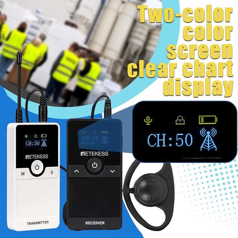 Retekess TT116 Wireless Audio Tour Guide System, Whisper Systems, One Key Mute, Noise Reduction, Wireless Plant Tour Headset for Factory, Manufacturing (1 Transmitter 10 Receivers) in Kuwait