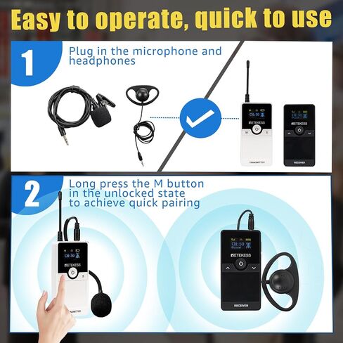 Retekess TT116 Wireless Audio Tour Guide System, Whisper Systems, One Key Mute, Noise Reduction, Wireless Plant Tour Headset for Factory, Manufacturing (1 Transmitter 10 Receivers) in Kuwait