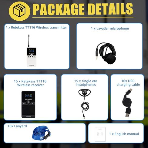 Retekess TT116 Wireless Audio Tour Guide System, Whisper Systems, One Key Mute, Noise Reduction, Wireless Plant Tour Headset for Factory, Manufacturing (1 Transmitter 10 Receivers) in Kuwait