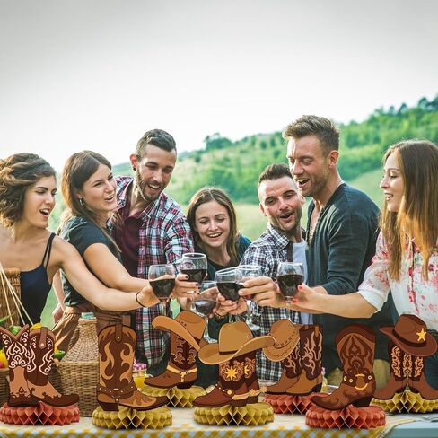 Faccito 7 PCS الحزب الغربي زخارف محورية في الحفلات الغربية أحذية قرص العسل المركزية للطاولات رعاة البقر تحت عنوان استحمام الطفل إمدادات حفلة عيد ميلاد لوازم الحفلة in Saudi Arabia