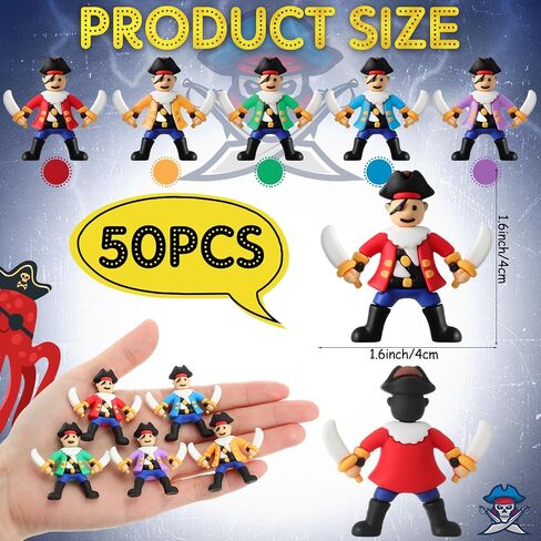 Wesiti 50 PCS Mini Pirate التماثيل ألعاب القراصنة الصغيرة لمغامرة الهالوين تحت عنوان الحفلات اللوازم Goody Bag Fillers Cake Toppers Treasure Decor Decor in Saudi Arabia