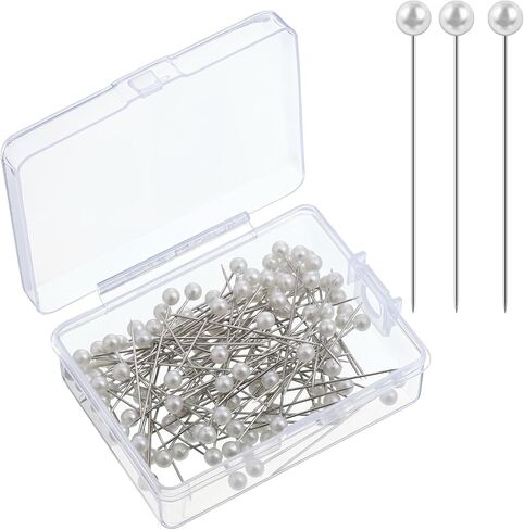 100 pcs دبابيس خياطة لؤلؤة للنسيج ، دبابيس بيضاء مستقيمة لؤلؤ دبوس الدبوس ، دبوس لؤلؤة للباقات ، إبرة علامة الخياطة الثابتة مع صندوق بلاستيكي شفاف لصياغة خياطة المجوهرات الحرفية in Kuwait