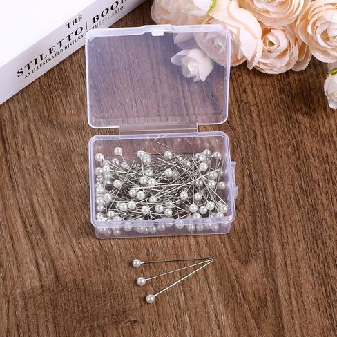 100 pcs دبابيس خياطة لؤلؤة للنسيج ، دبابيس بيضاء مستقيمة لؤلؤ دبوس الدبوس ، دبوس لؤلؤة للباقات ، إبرة علامة الخياطة الثابتة مع صندوق بلاستيكي شفاف لصياغة خياطة المجوهرات الحرفية in Kuwait