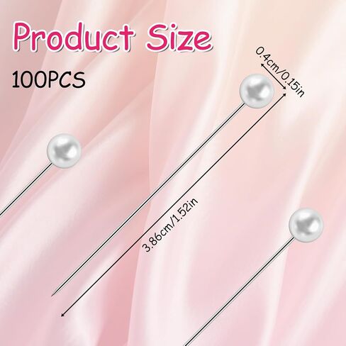 100 pcs دبابيس خياطة لؤلؤة للنسيج ، دبابيس بيضاء مستقيمة لؤلؤ دبوس الدبوس ، دبوس لؤلؤة للباقات ، إبرة علامة الخياطة الثابتة مع صندوق بلاستيكي شفاف لصياغة خياطة المجوهرات الحرفية in Kuwait