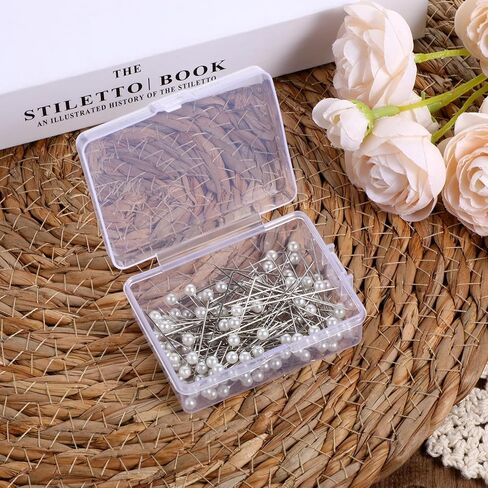 100 pcs دبابيس خياطة لؤلؤة للنسيج ، دبابيس بيضاء مستقيمة لؤلؤ دبوس الدبوس ، دبوس لؤلؤة للباقات ، إبرة علامة الخياطة الثابتة مع صندوق بلاستيكي شفاف لصياغة خياطة المجوهرات الحرفية in Kuwait