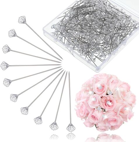 300 Pcs Crystal Corsage Boutonniere Pins 1.5 Inch Straight Head Clear Diamond Rhinestone Floral Flower Pins Elegant DIY Crafts Jewelry Sewing Decoration Accessories for Quilting Wedding in Saudi Arabia