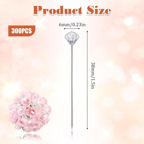 300 Pcs Crystal Corsage Boutonniere Pins 1.5 Inch Straight Head Clear Diamond Rhinestone Floral Flower Pins Elegant DIY Crafts Jewelry Sewing Decoration Accessories for Quilting Wedding in Saudi Arabia